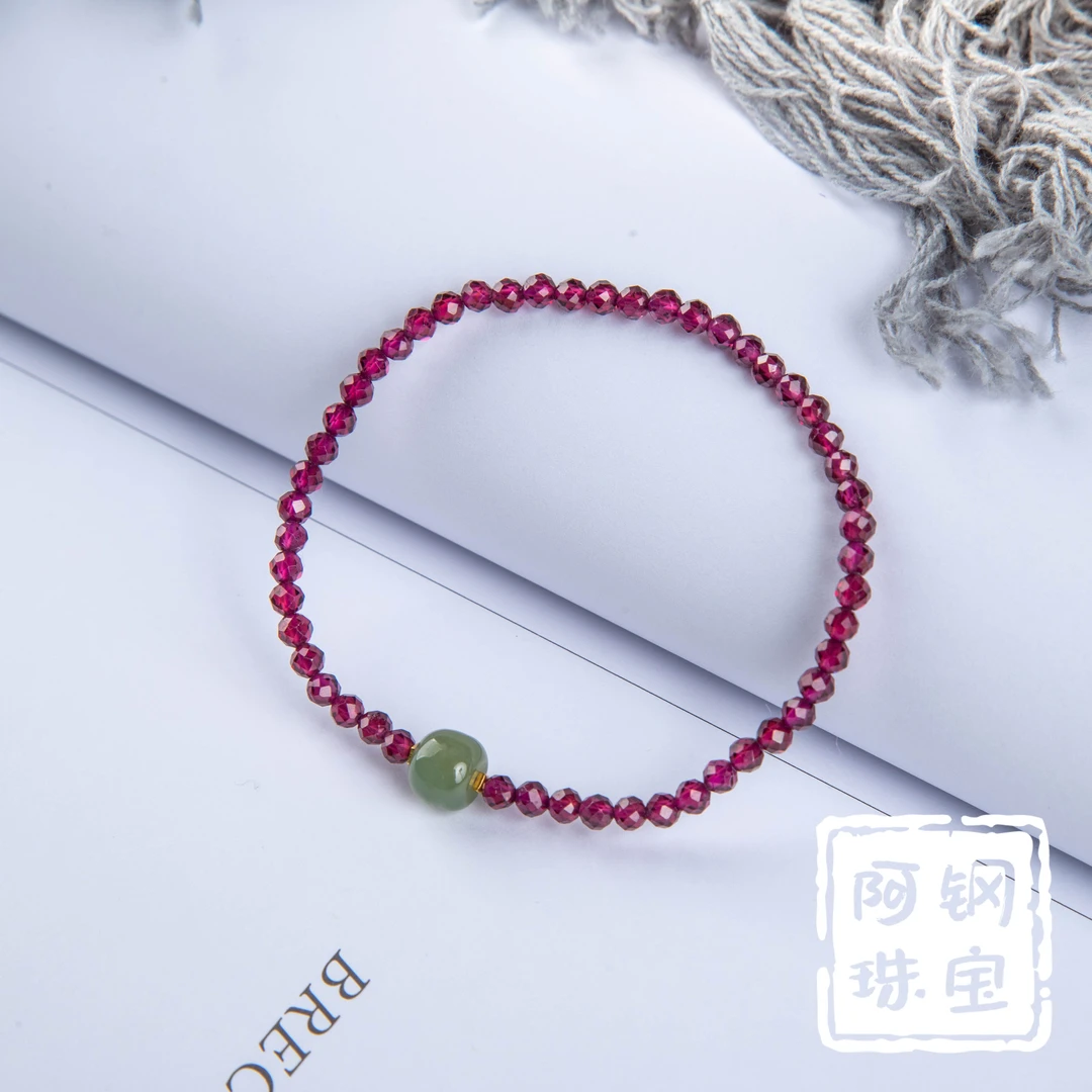 【阿钢】紫牙乌石榴石diy和田玉碎银子手链手串3mm+轻奢小众精致