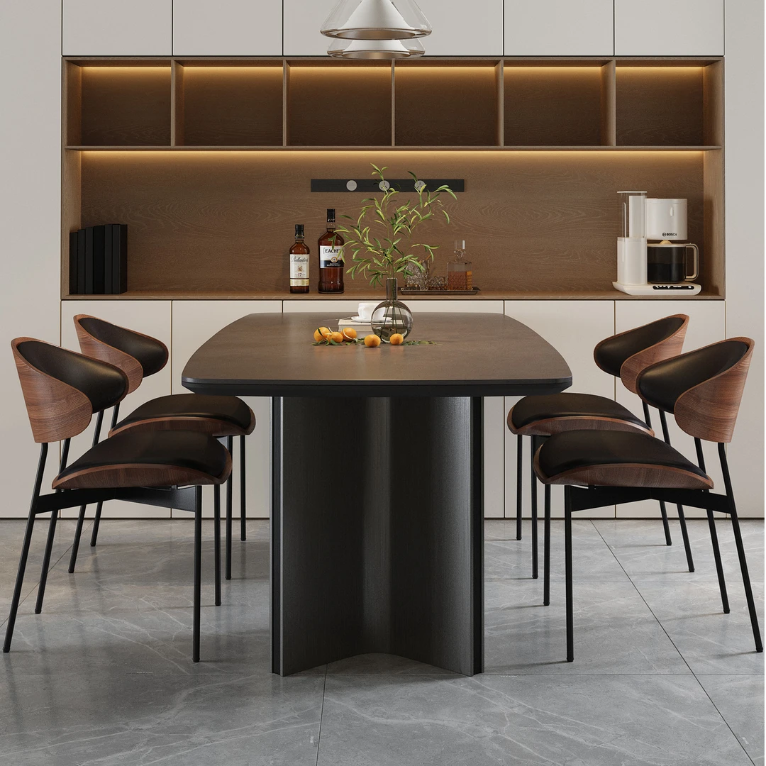 意式岩板餐桌椅2025吃饭桌现代轻奢长方形复古小户型家用极简餐桌