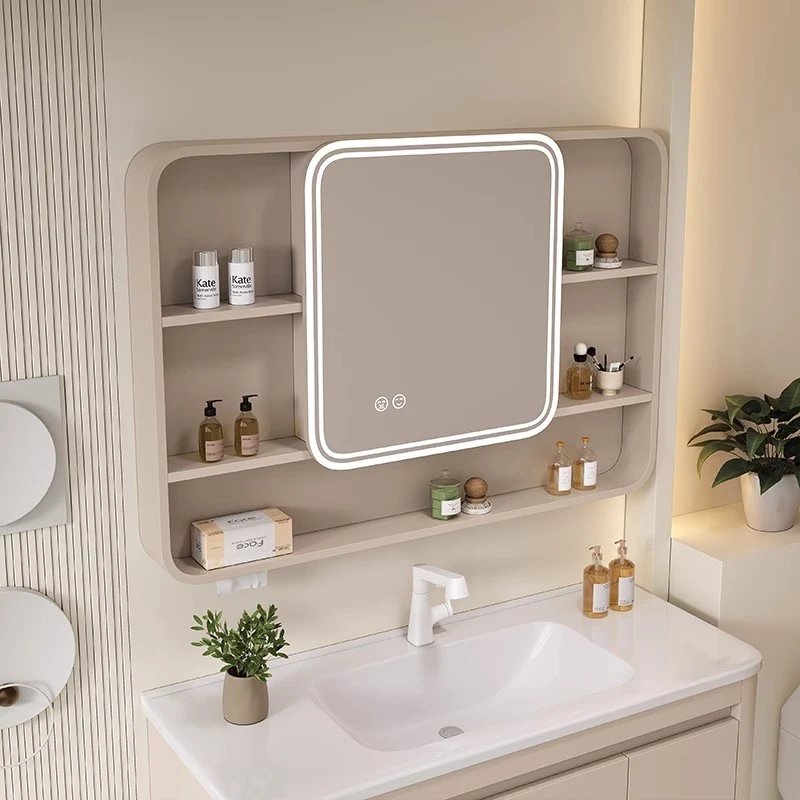 圆弧浴室镜柜太空铝智能镜箱储物柜卫生间挂墙式镜子带美妆收纳架