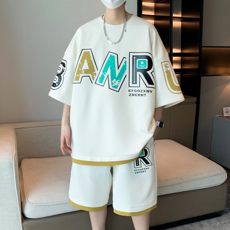 2024年夏季新款青少年港风套装男薄款休闲运动短裤两件套时尚宽松