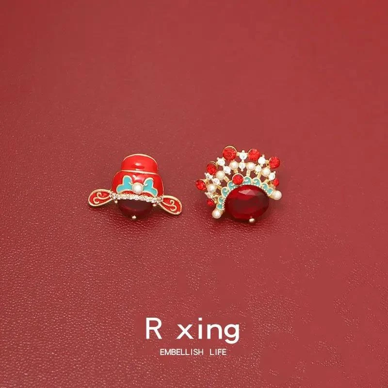 中国风刀马旦胸针高档脸谱新郎官金属徽章结婚别针情侣一对配饰品