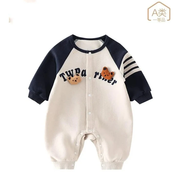 早秋婴儿衣服秋装男宝宝连体衣超萌可爱满月百天长袖单层哈衣秋季