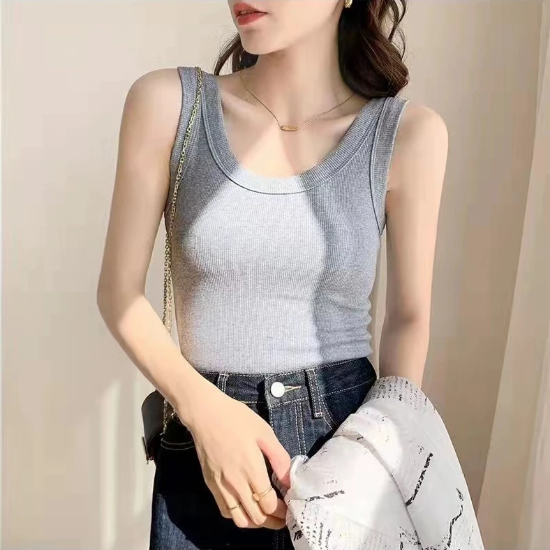 网红螺纹美背心百搭时尚无袖外穿女士