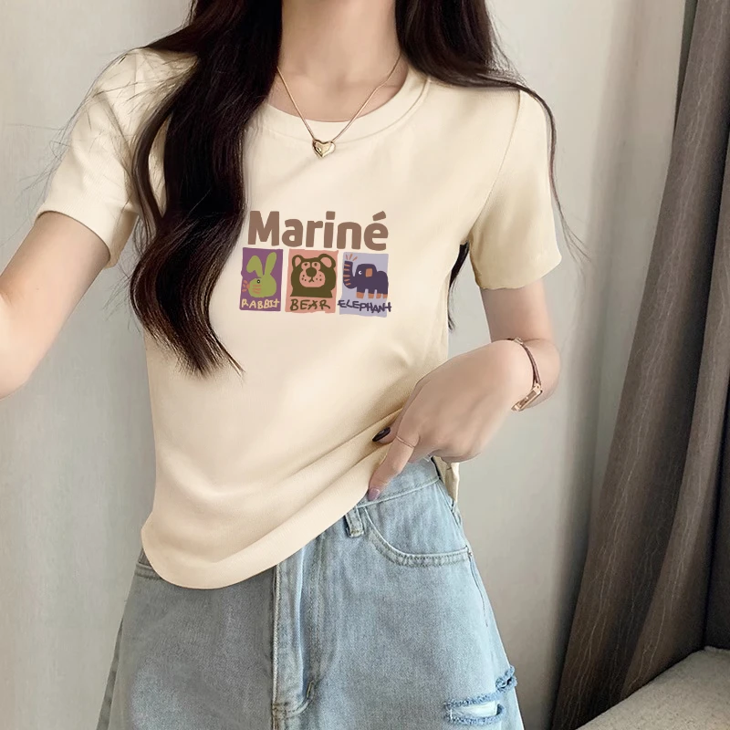 2024年新款夏季奶油色短款修身ins潮牌欧货短袖洋气T恤女白色上衣