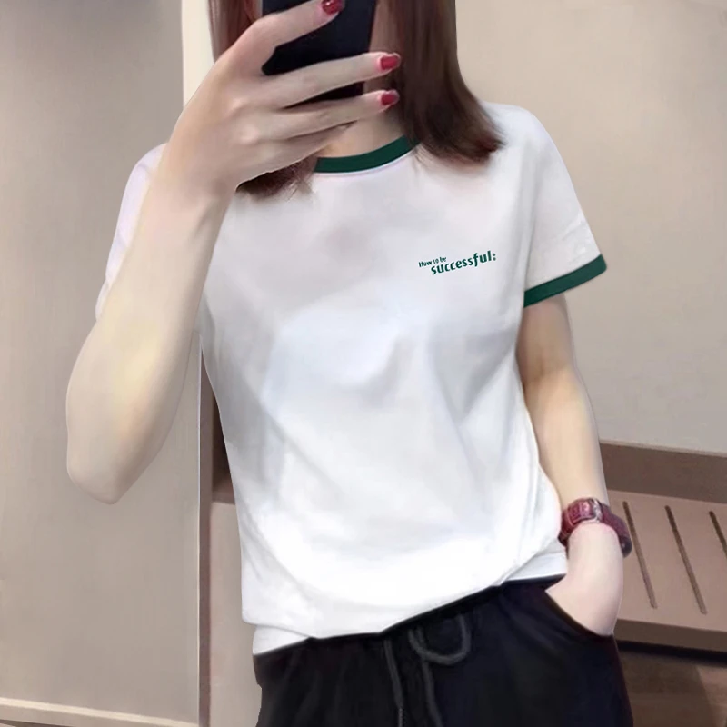 休闲短袖t恤女2025新款洋气白色t恤女T恤上衣女夏季短袖拼色上衣