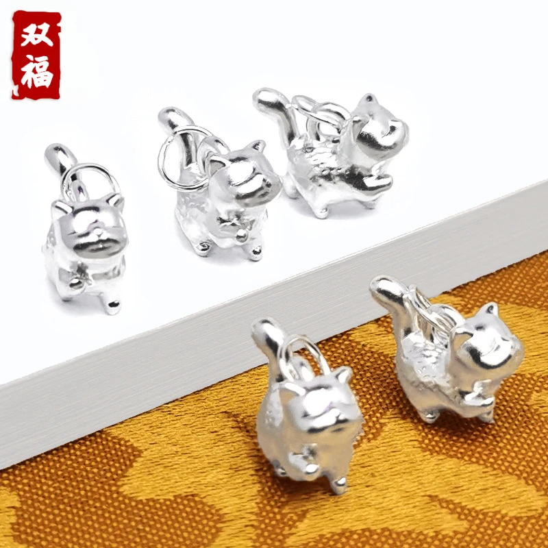 足银银制品 【傲娇小猫】999足银纯银配件可爱手作diy吊坠手工银饰