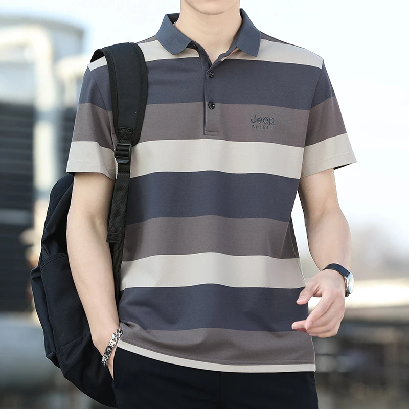 JEEP SPIRIT/大码刺绣POLO衫男士夏季翻领短袖T恤休闲商务男宽松