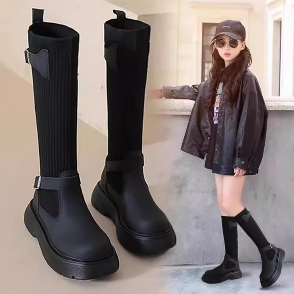 女童靴子2024秋冬季新款儿童马丁靴中大童女孩长筒靴公主弹力袜靴