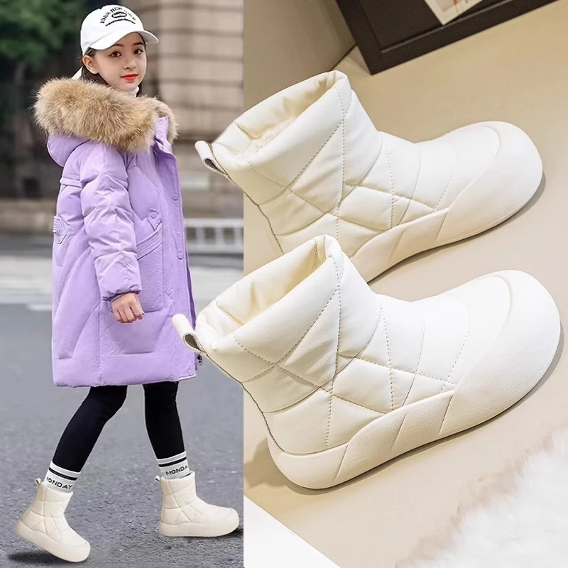女童雪地靴2024暖冬季新款儿童靴加绒加厚中大童女童冬靴防水棉鞋