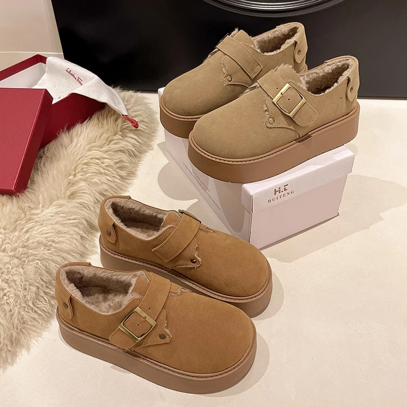 2024新款冬季加绒加厚勃肯鞋百搭一脚蹬保暖增高雪地靴女厚底棉鞋
