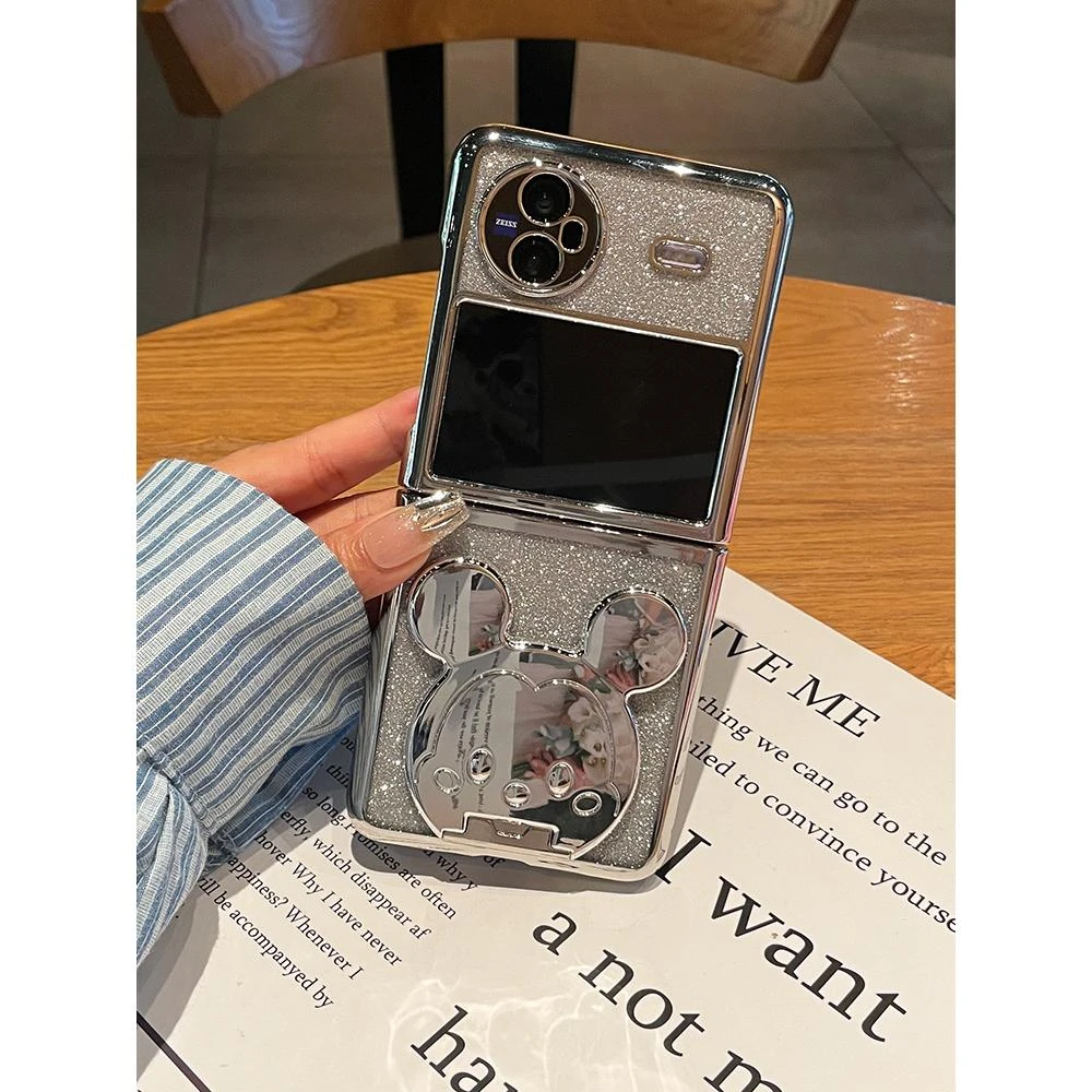卡通小奇支架适用于vivoxflip手机壳新款闪粉卡纸vivo小折叠电镀