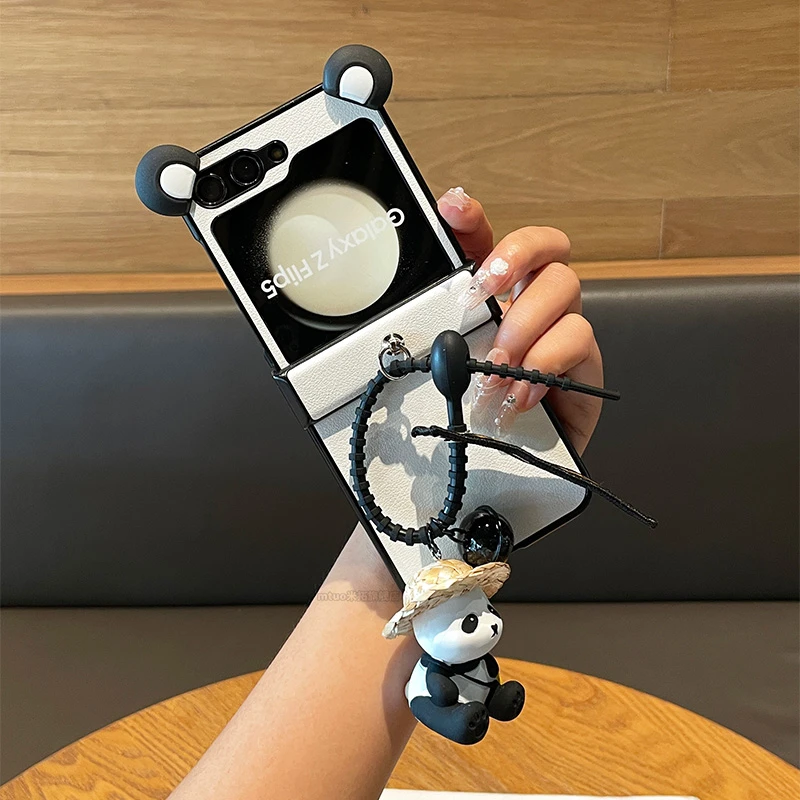 熊耳朵适用三星zflip5手机壳w24flip折叠保护套卡通草帽熊防摔壳