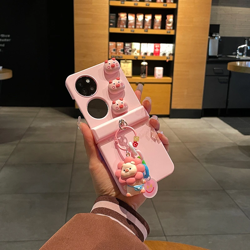 粉猪猪适用华为pockets手机壳全包 Pocket 2折叠少女粉挂环防摔壳
