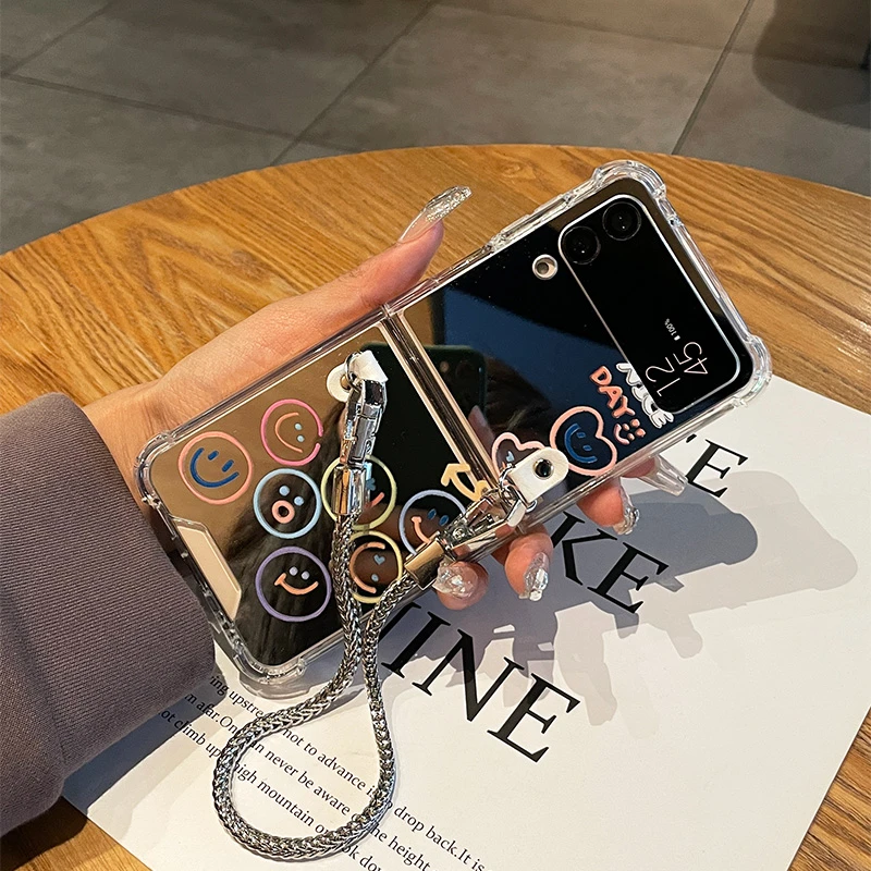 表情脸适用三星zflip4手机壳折叠w23flip气囊镜面保护套zflip5