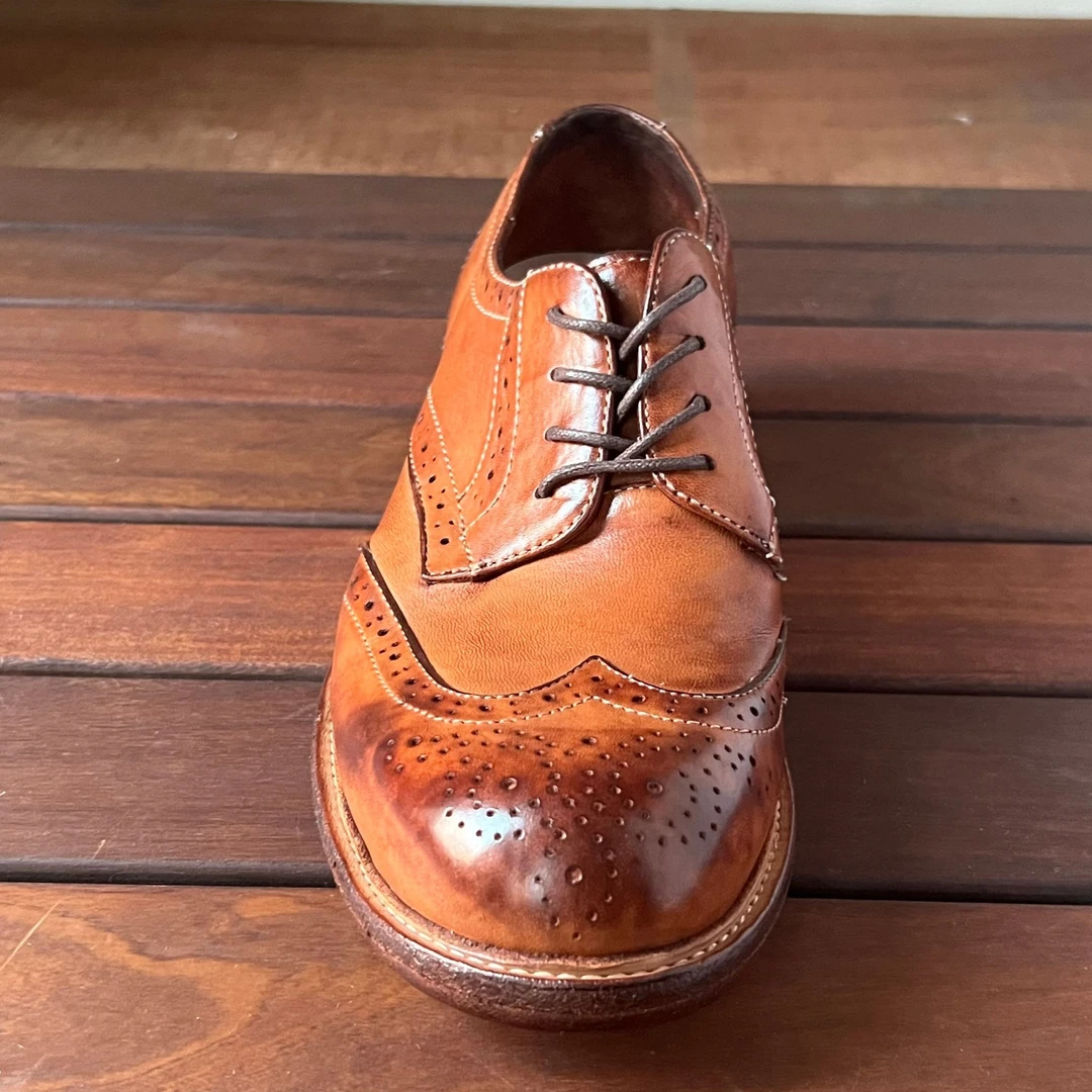 男鞋手工水洗做旧复古工艺棕色雕花擦色2024潮款男士鞋子德比鞋