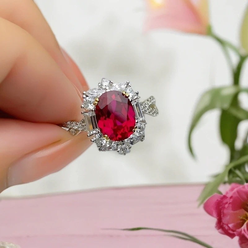 合金合成锆石戒指 炽热石榴红幸运色镶嵌精致时尚复古大气女戒