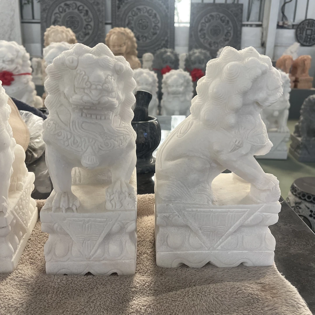 曲阳石雕汉白玉狮子门口摆件人工精修平常款