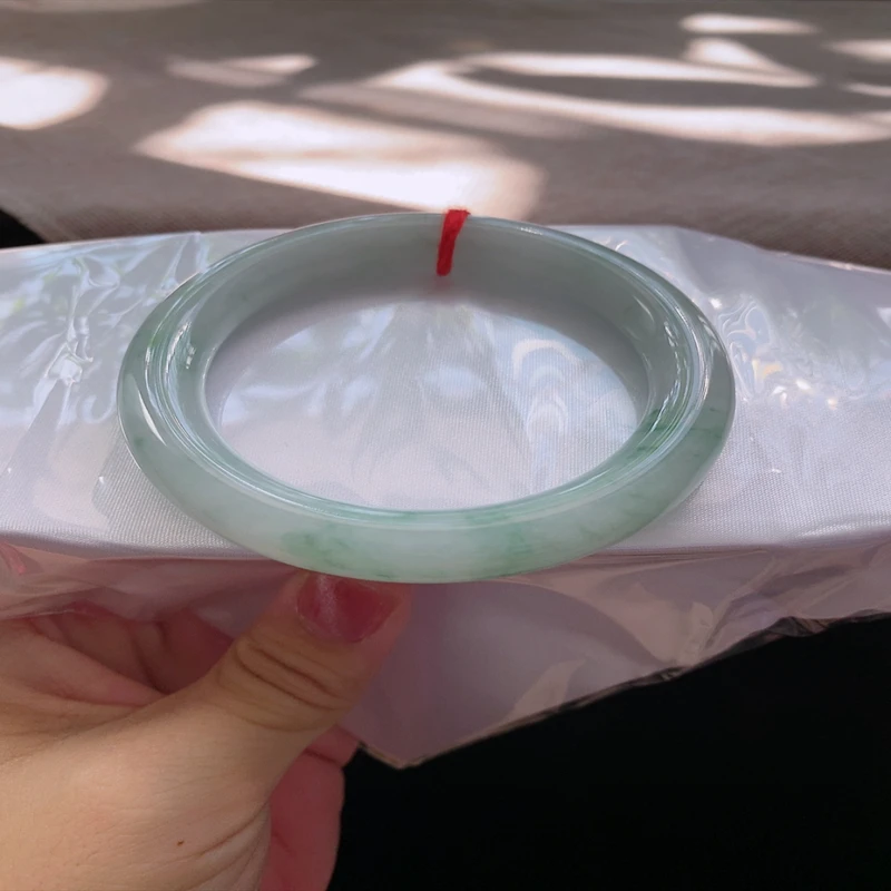 55圈24738冰糯种水飘翠绿色花翡翠手镯子圆条玉手环天然A货 a9