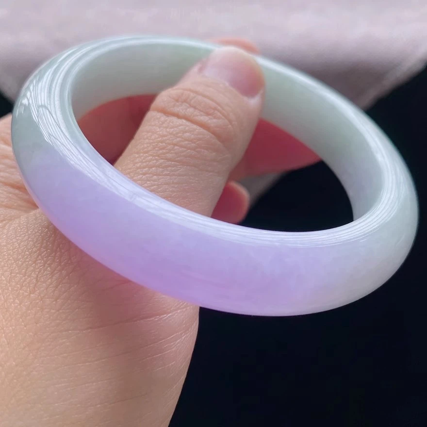 56圈22869冰糯种水春彩紫罗兰飘甜绿色花翡翠手镯子正圈玉手环