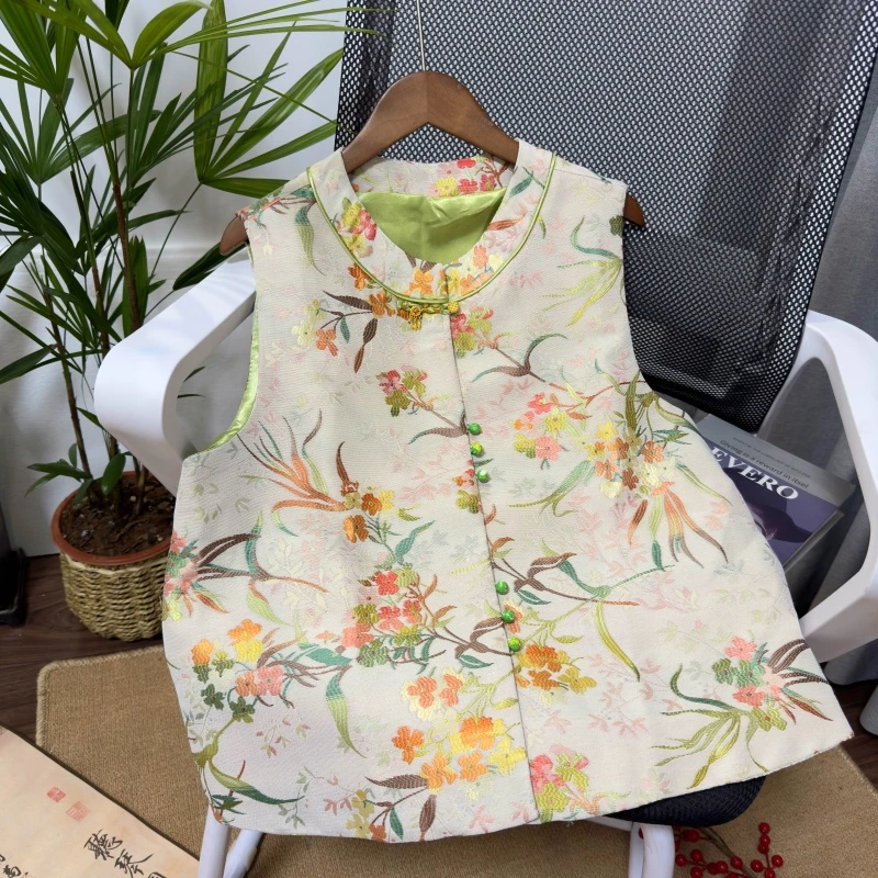 【妙玉花签】新中式国风提花马夹时尚宽松百搭休闲马甲上衣女坎肩