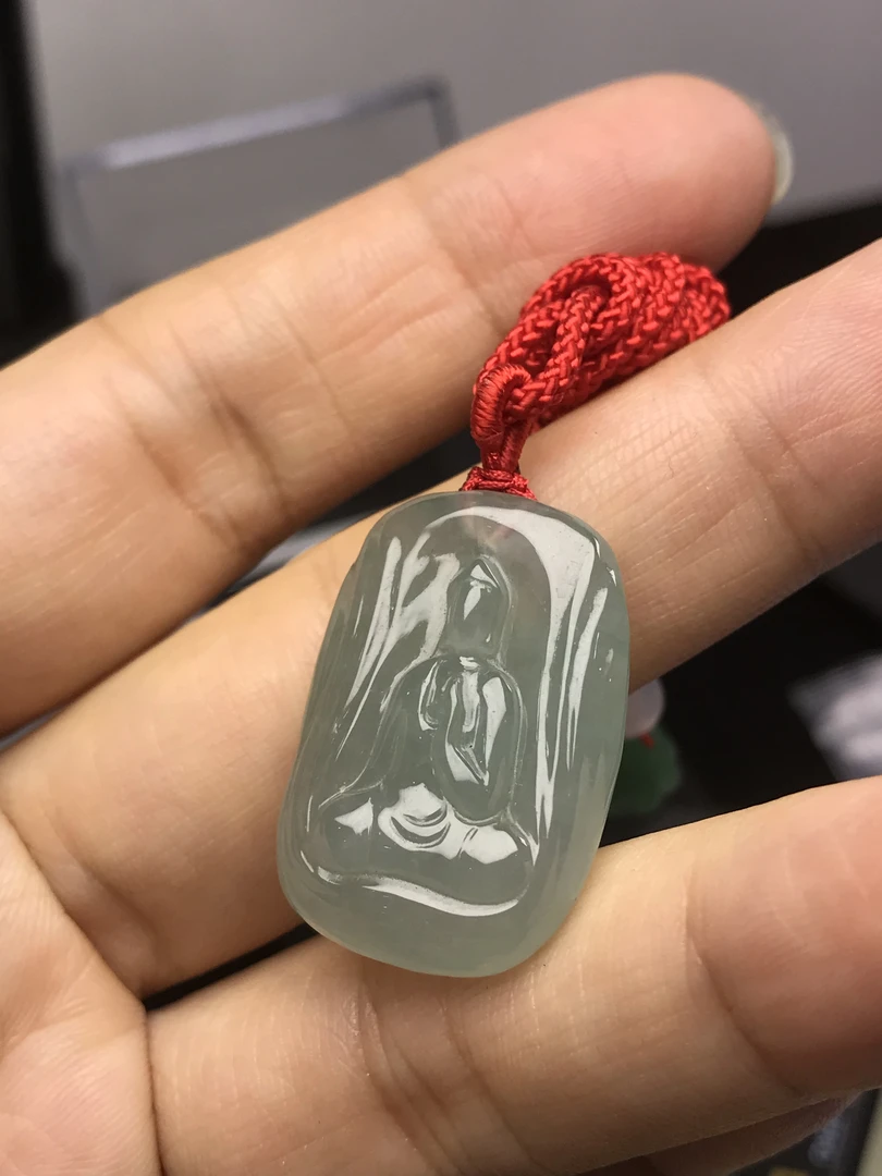 缅甸a货翡翠冰种晴底悟道玉佩吊坠挂件配红绳