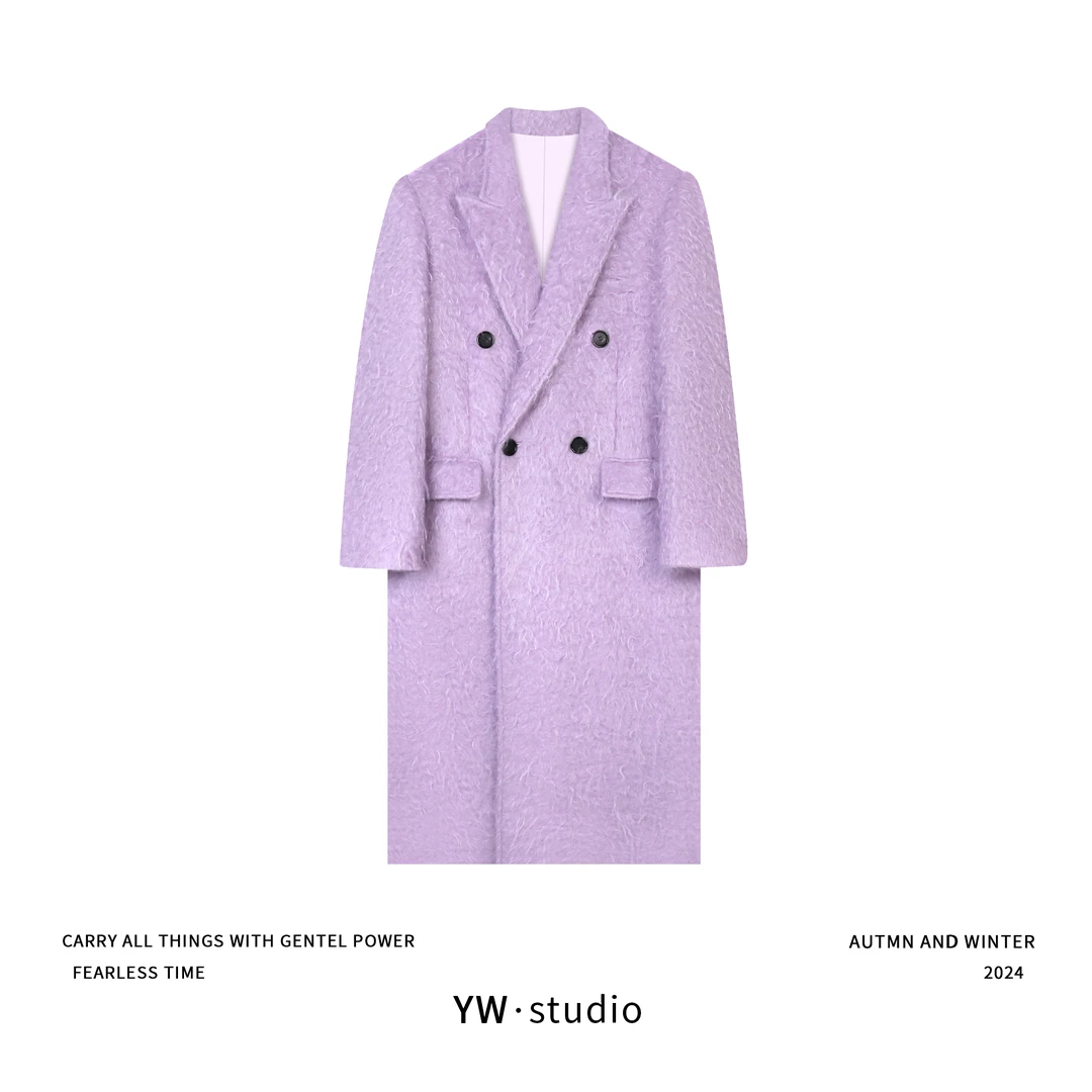 YUWEI/定制高密度毛流感软糯气质马海毛+羊毛长款大衣CYPL2932