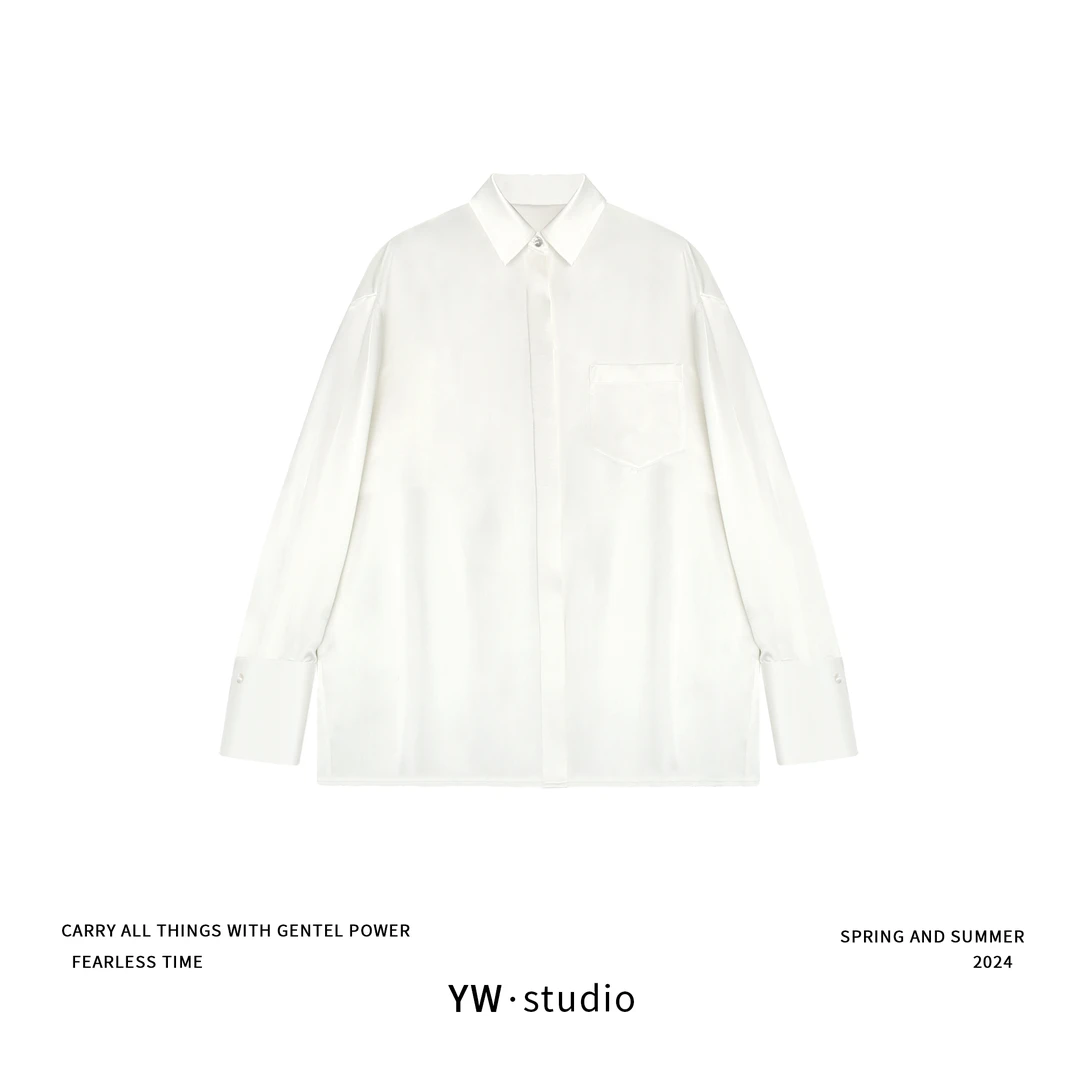 YUWEI/定制 高智感72%醋酸口袋通透感简约垂感衬衣  CYP2497