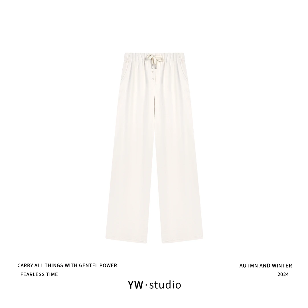 YUWEI/定制 琥珀流光风抽绳四粒扣2%羊绒5%醋酸直筒裤  CYPL2968