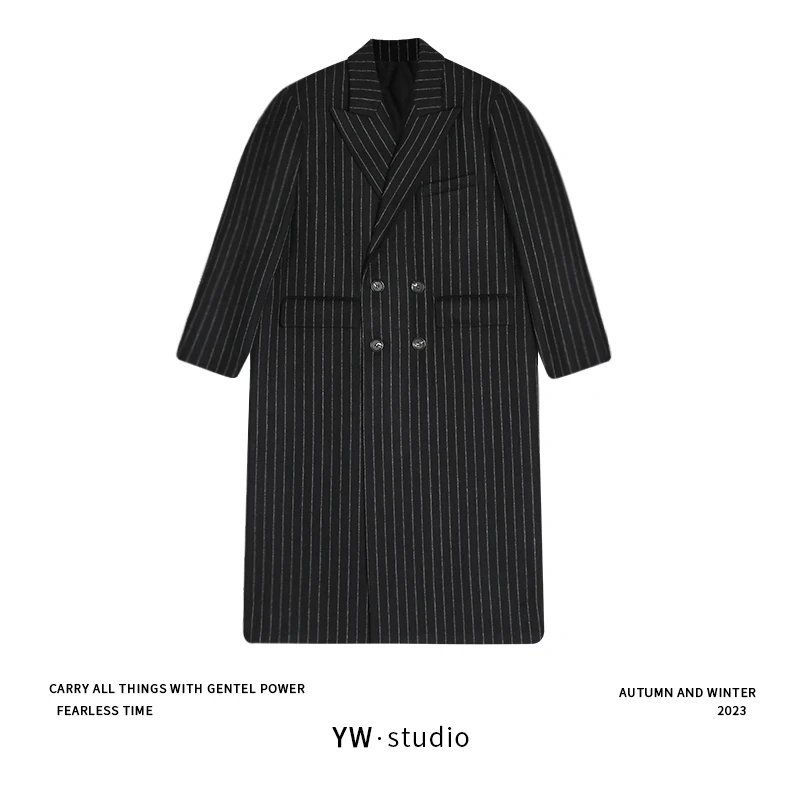 YUWEI/定制 英伦风竖条廓形双排牛角扣羊毛鹅绒大衣 CYPN2308