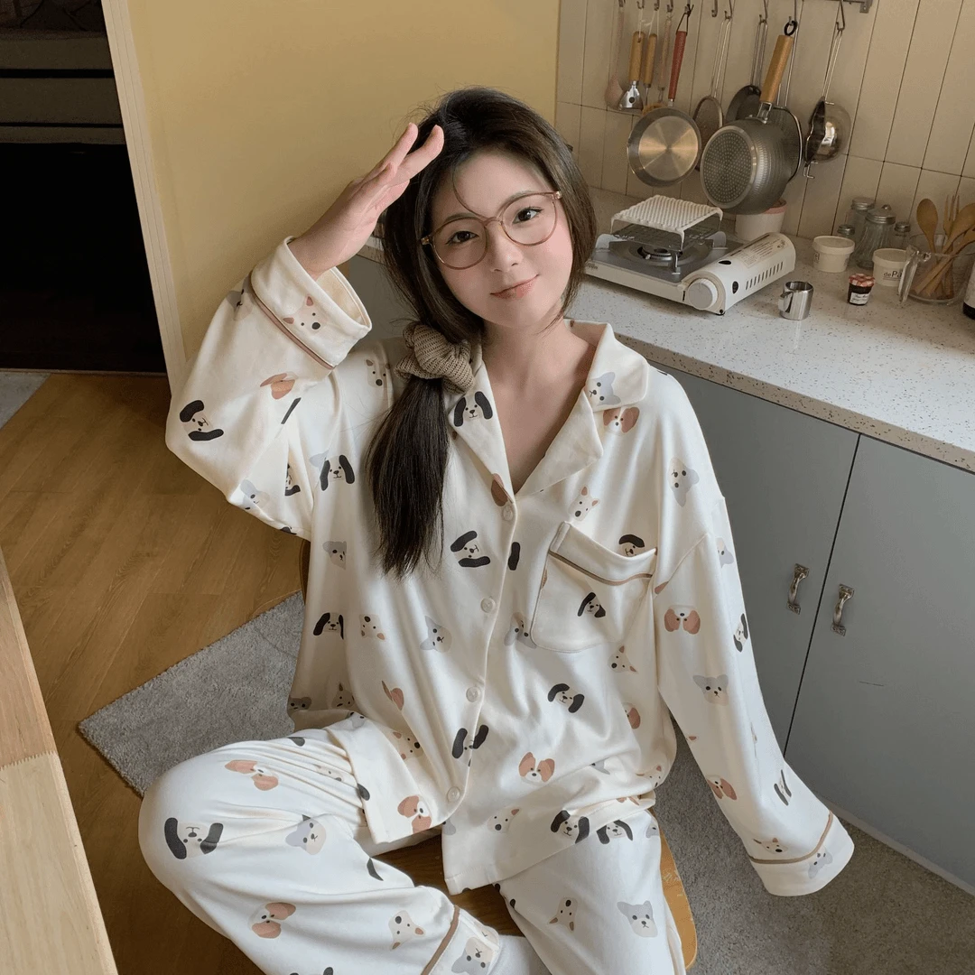 【派对狗】睡衣春秋女款长袖长裤网红2024新款秋冬季纯棉家居服套装