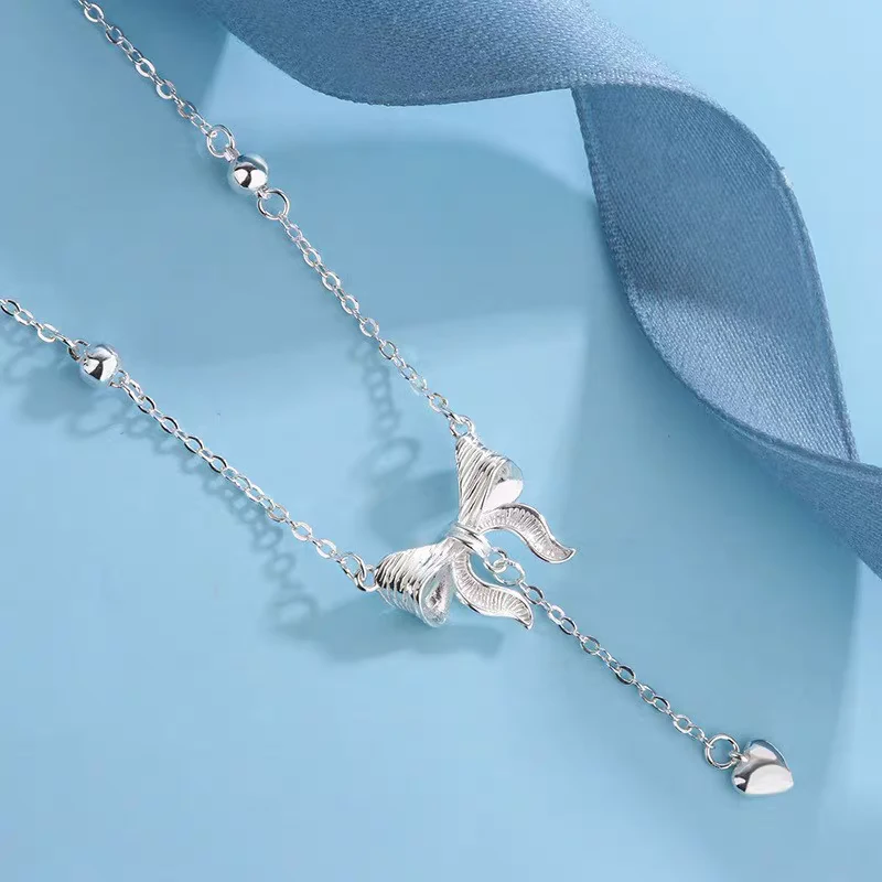 坠链均足银 足银990在逃公主蝴蝶结项链时尚轻奢