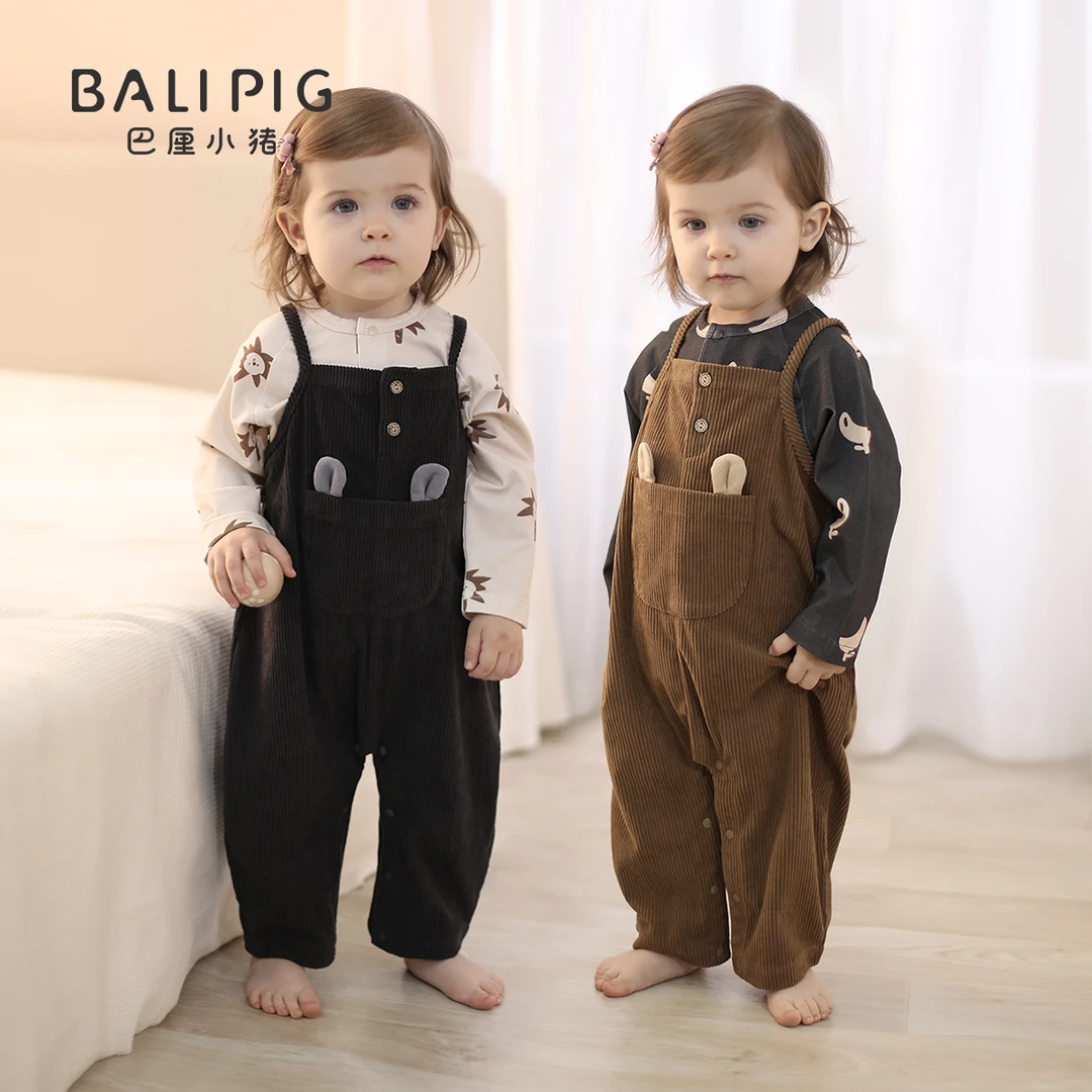 宝宝背带裤秋季灯芯绒裤子儿童连体裤女童休闲百搭长裤男童连身裤