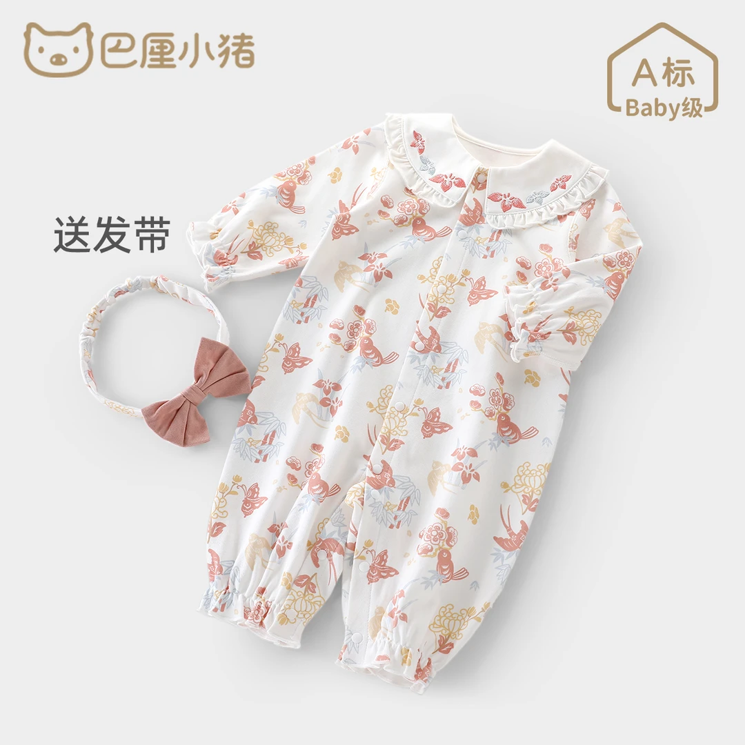 女宝宝秋装洋气炸街外出服新生儿纯棉衣服甜美公主哈衣婴儿连体衣