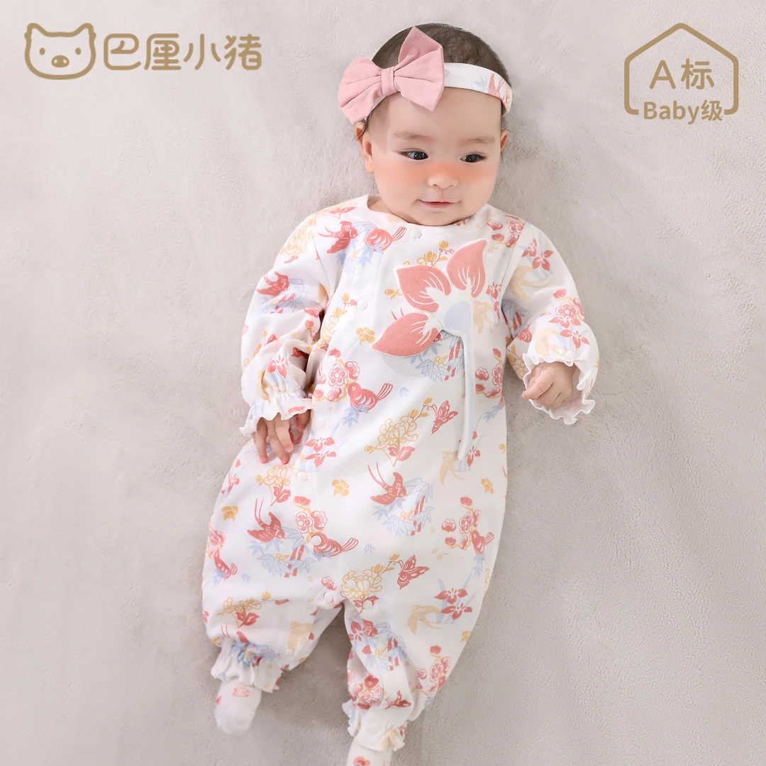 女婴衣服纯棉新生儿春秋季连体衣甜美公主风婴儿装6个月宝宝衣服