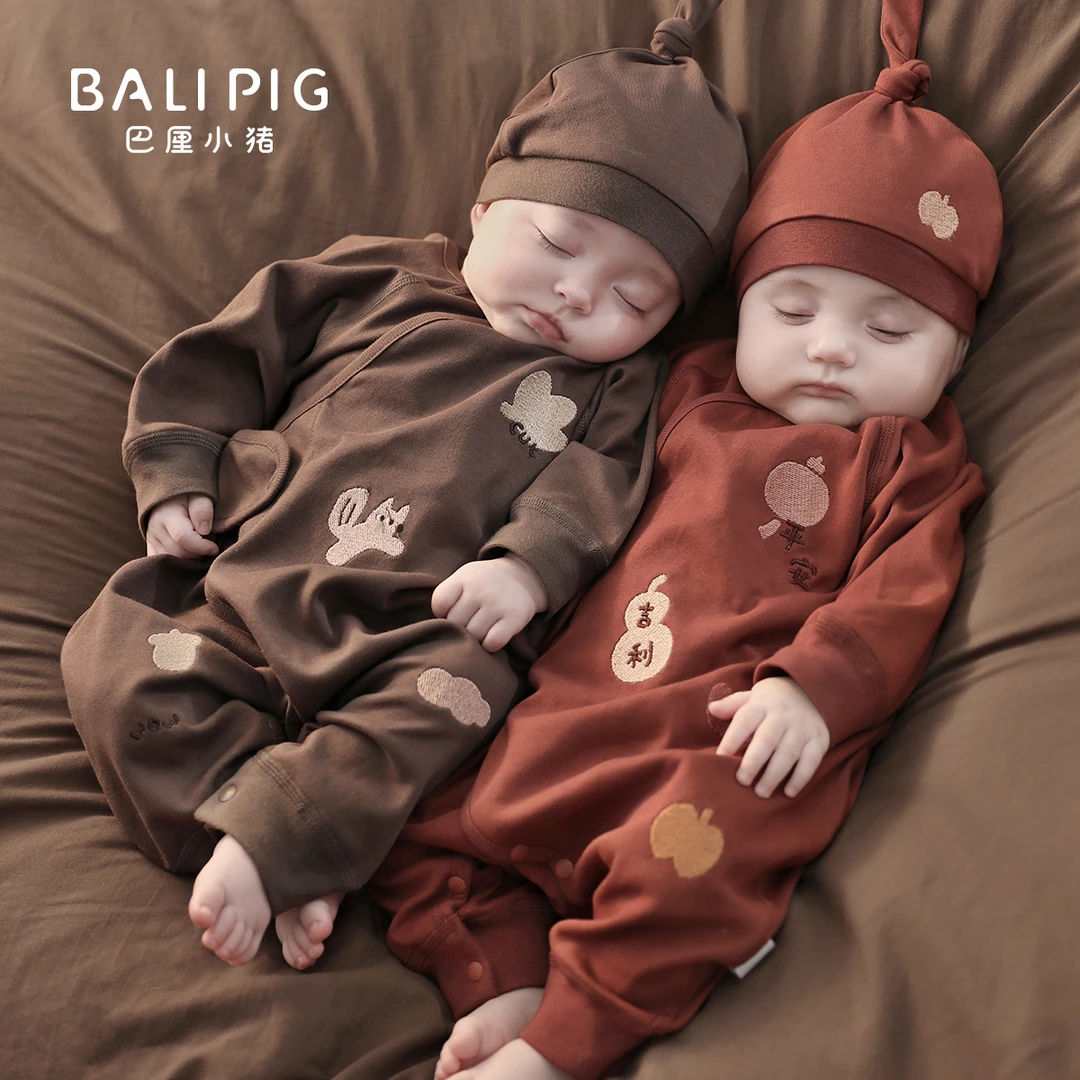 满月百天宝宝衣服新生儿秋冬季纯棉哈衣爬服红色新年服婴儿连体衣