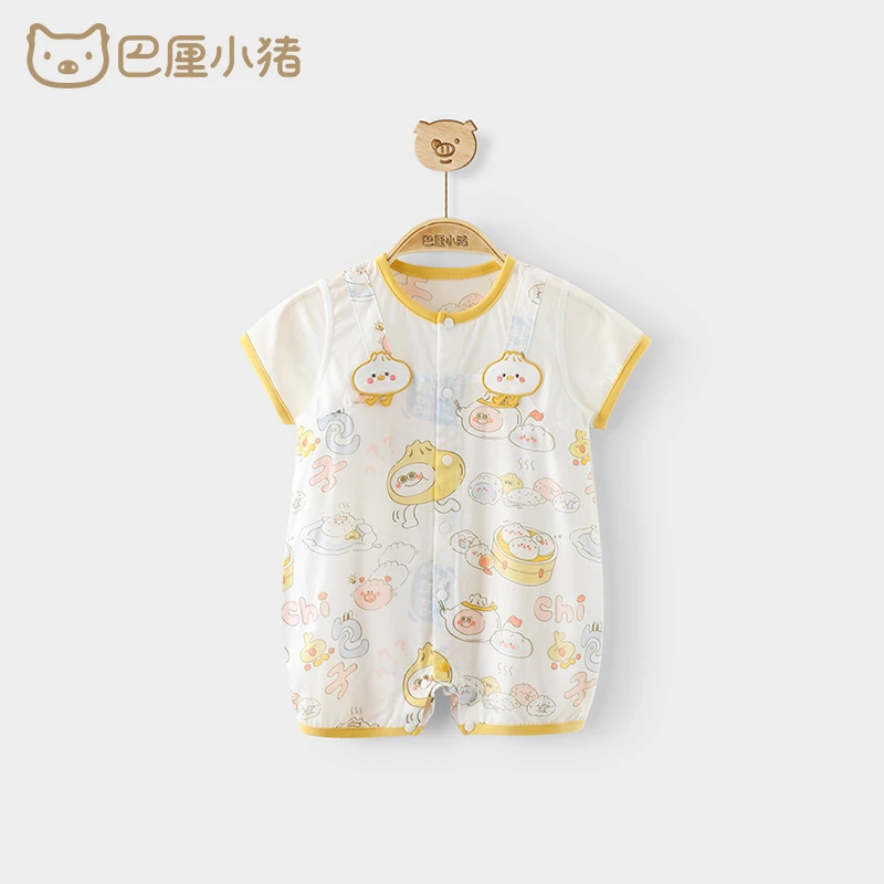 新生婴儿连体衣服夏季初生儿夏装纯棉超薄夏天宝宝哈衣爬爬服短袖