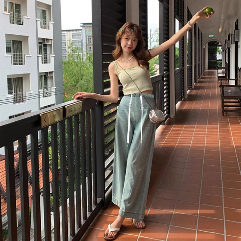 2024夏季孕妇裤弹力九分抽绳有袋子尔牛仔裤夏季休闲