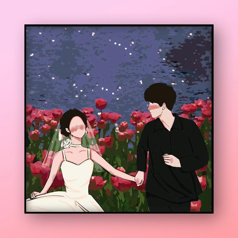 diy数字油画手工填色爱情浪漫情侣丙烯油彩画