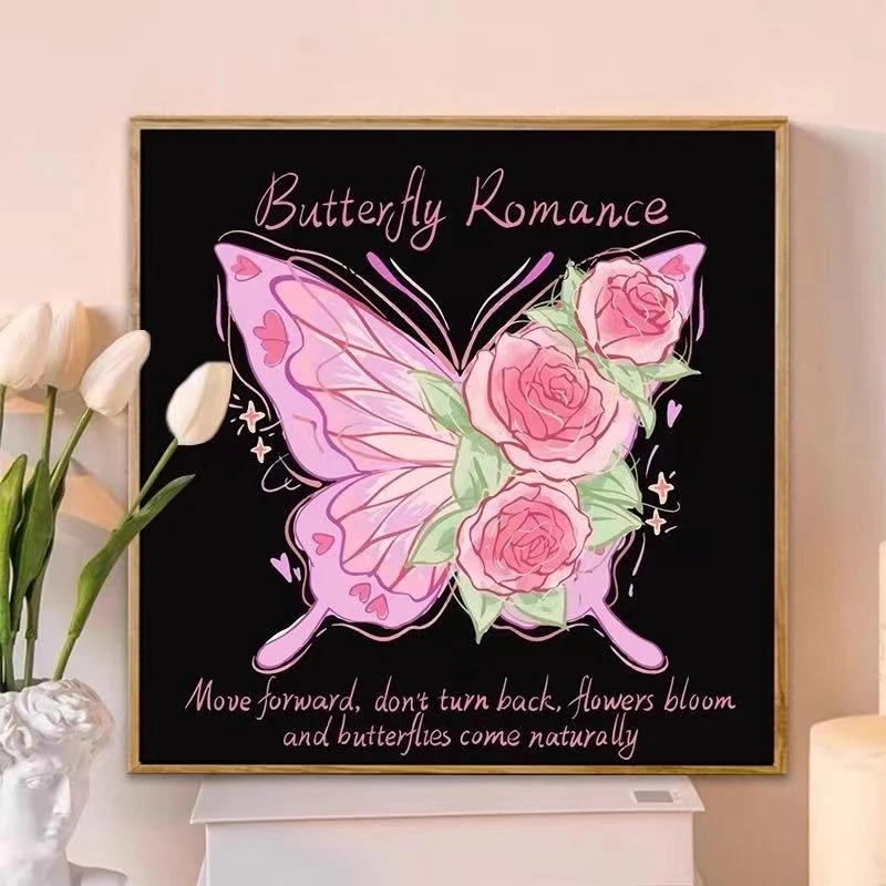 爆款花卉蝴蝶diy数字油画手工填充填色减压治愈丙烯墙挂装饰画