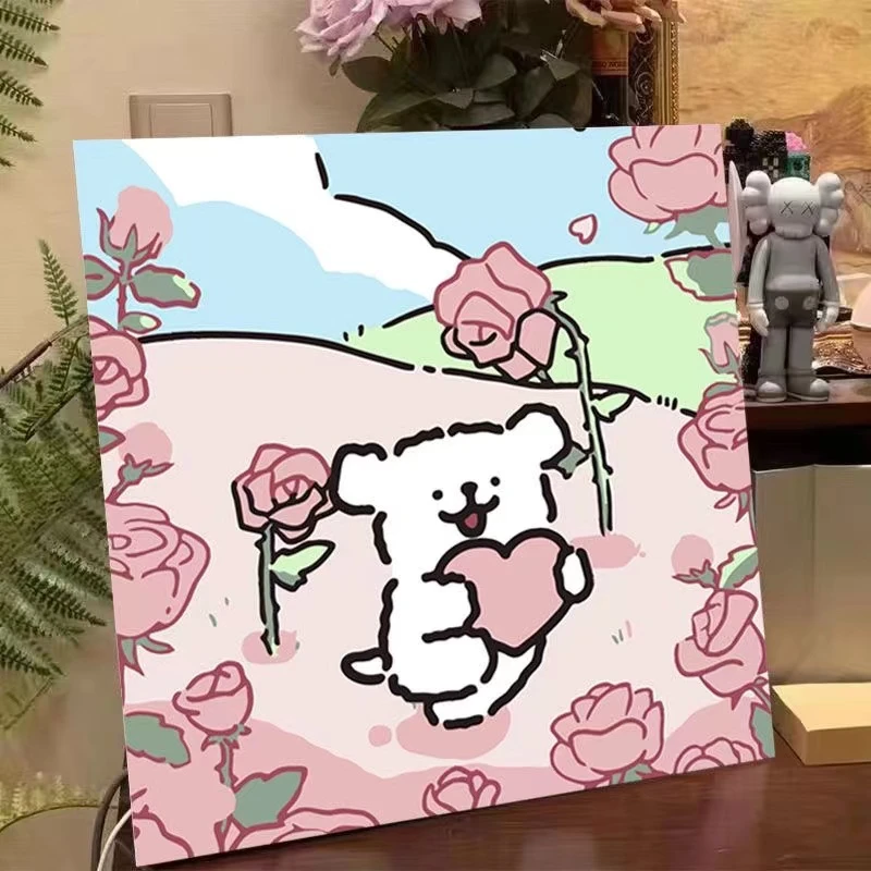 小众清新diy数字油画手工卡通风景填色画高颜值手绘爆款油彩画