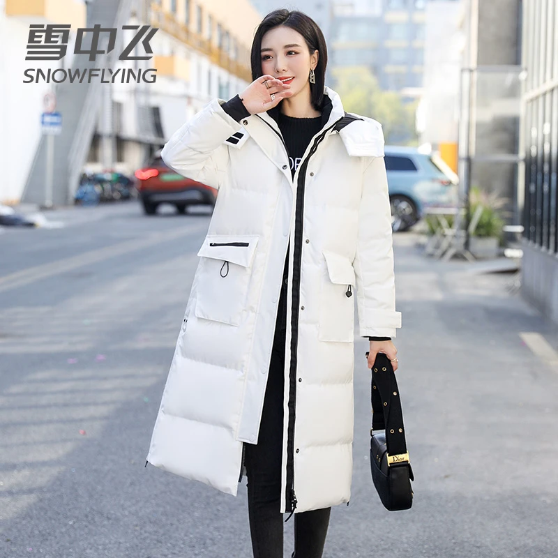 雪中飞鹅绒过膝长款羽绒服女2023年新款加厚专柜极寒连帽外套冬季
