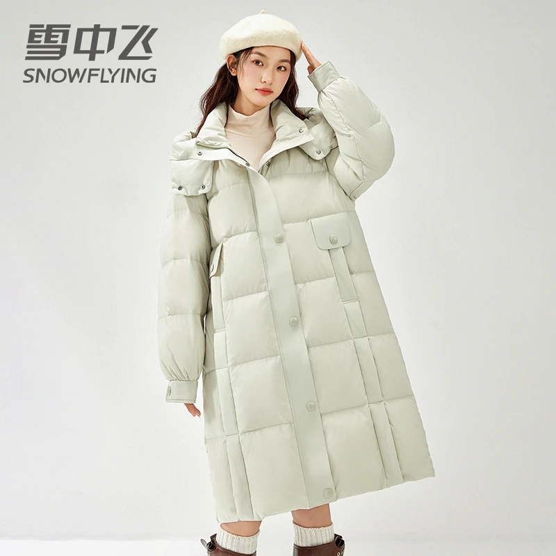 雪中飞大长款纽扣2024年新款羽绒服保暖冬季加厚女款外套