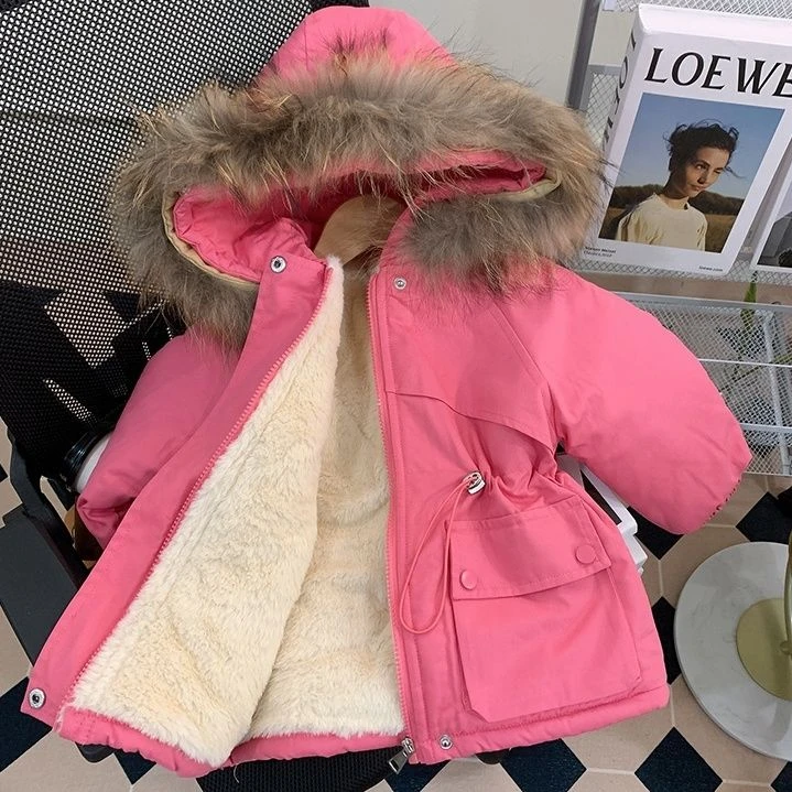 女童外套加绒棉衣冬装洋气女宝宝加厚派克服2023新款儿童棉服棉袄
