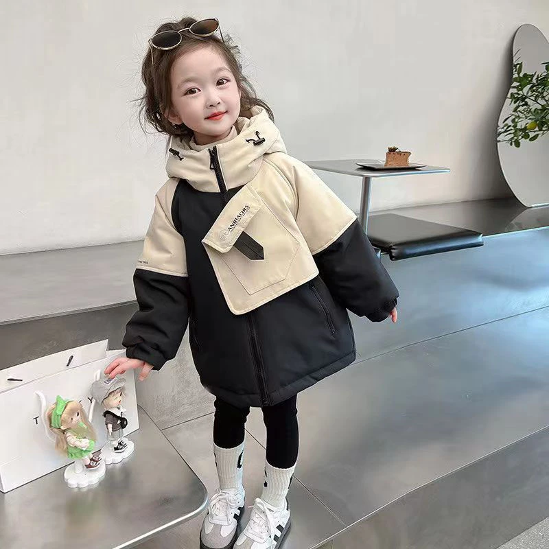女童棉服中长款女宝冬装洋气2023新款女童外套冬季加厚女孩衣服