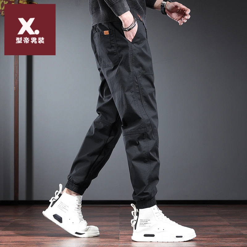 美式工装裤秋冬加绒男士宽松长裤运动束脚裤纯棉休闲裤百搭长裤