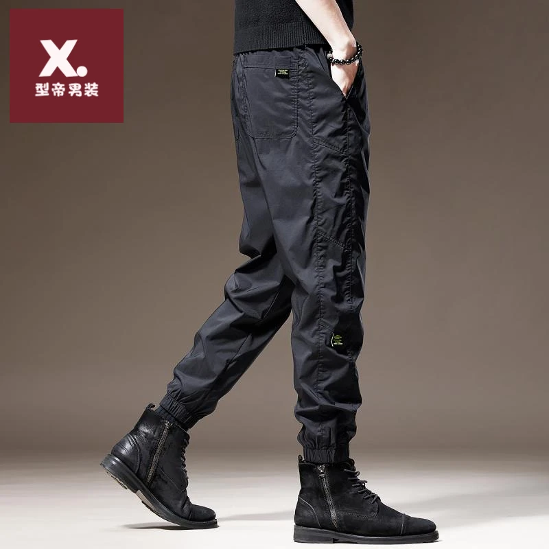 秋季高端黑色男士休闲裤宽松大码长裤宽松长裤美式运动束脚冲锋裤