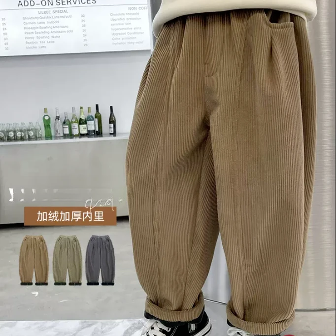 男童冬季加厚裤子2024新款儿童一体绒长裤中大童冬装裤宝宝绒裤子