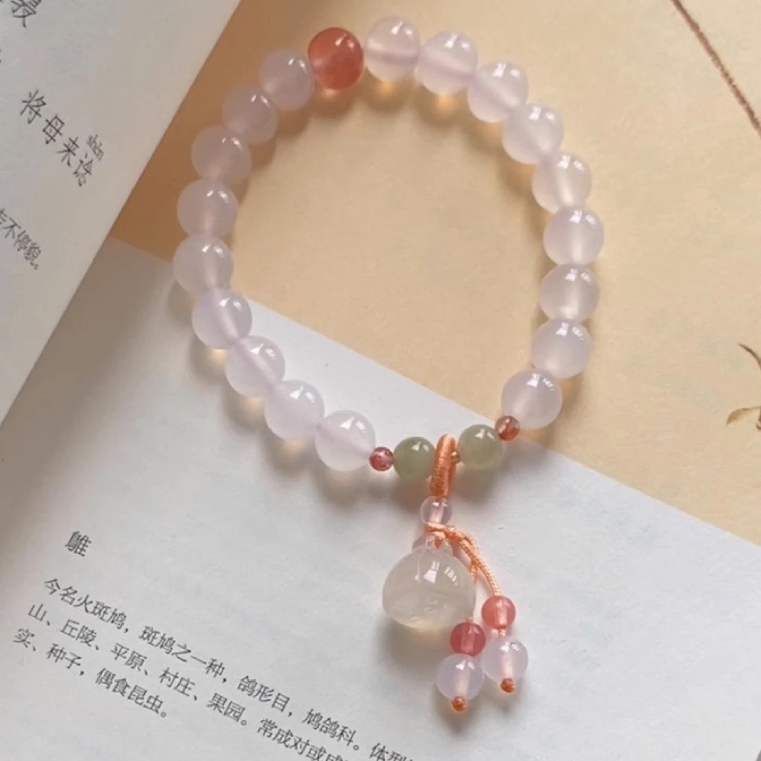 天然荔枝冻玉髓莲蓬手链白玛瑙圆珠手串少女款百搭手饰送闺蜜礼物