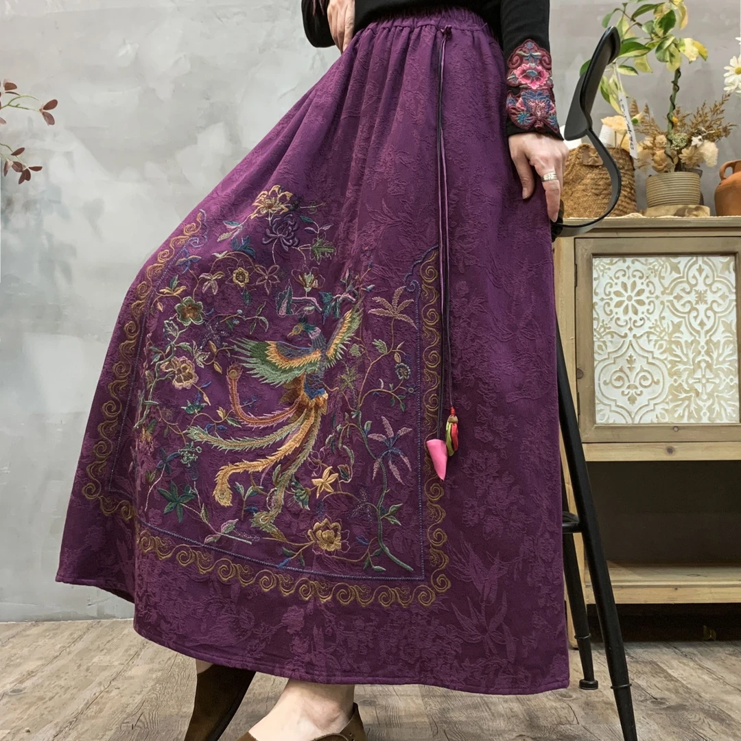 冬季民族风凤凰刺绣半身裙309