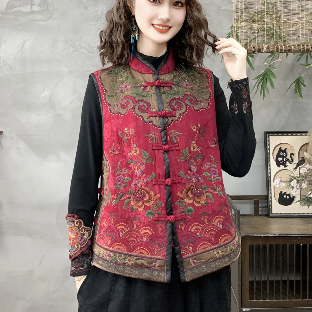秋冬民族风加棉蝶恋花刺绣马甲702